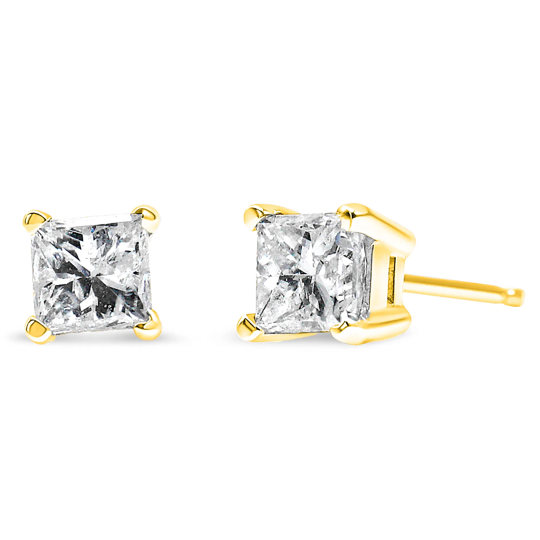 AGS Certified 14k Gold 4-Prong Set Princess-Cut Solitaire Diamond Push Back Stud Earrings (M-N Color, SI2-I1 Clarity) - Grocery