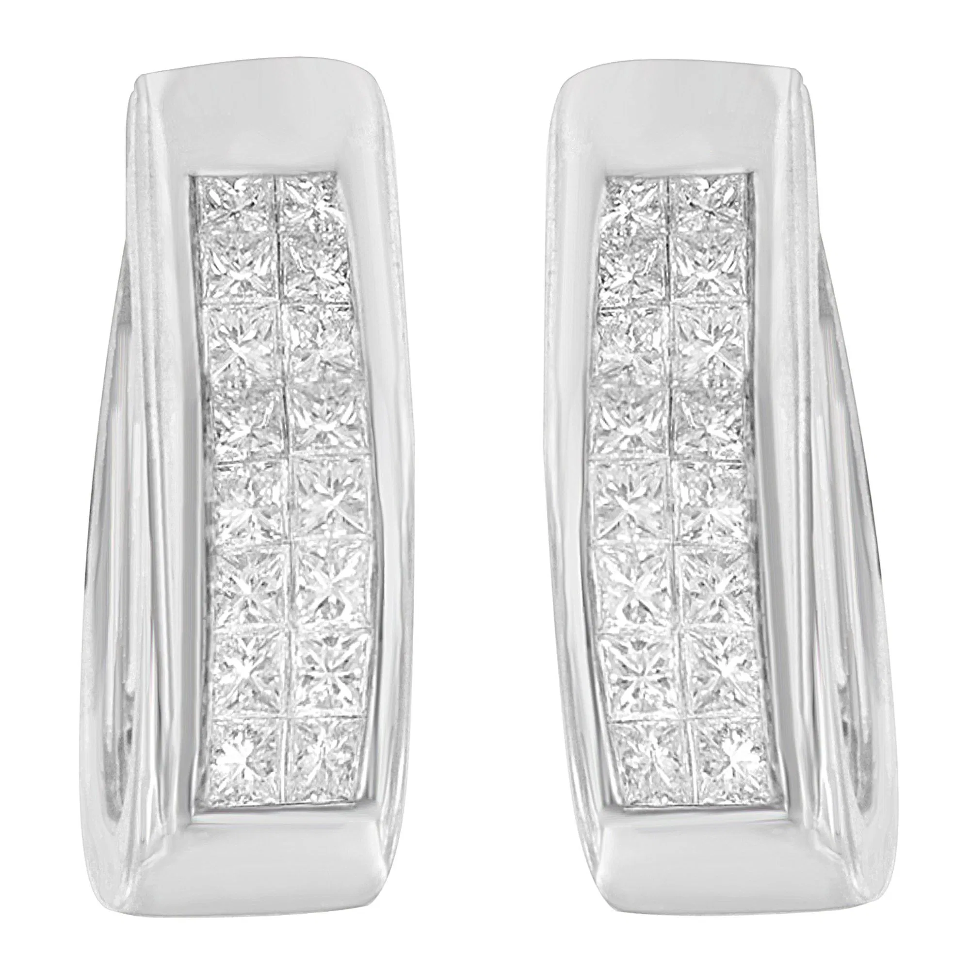 14K White Gold Princess-Cut Diamond Hoop Earrings (1.10 cttw, H-I Color, SI2-I1 Clarity) - Grocery