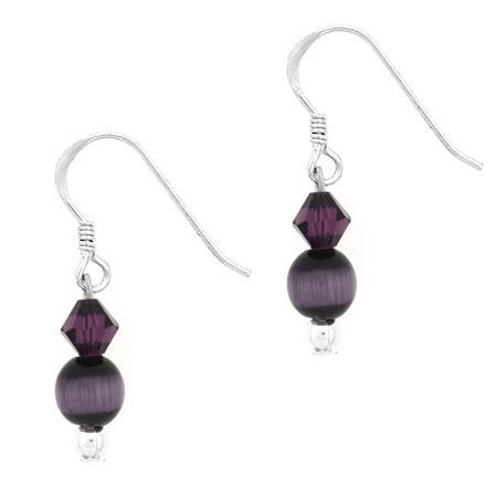 Sterling Silver Purple Cats Eye & Swarovski Elements Dangle Earrings - Grocery