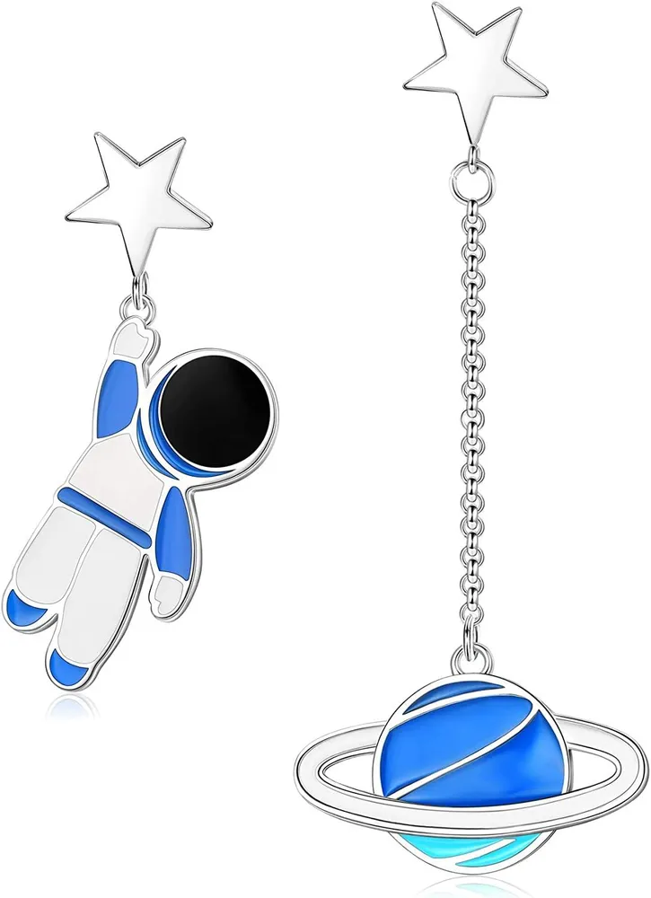 Universe Earring Cartoon Astronaut Star Dangle Earring Asymmetric Spaceman Planet Star Earring - Grocery