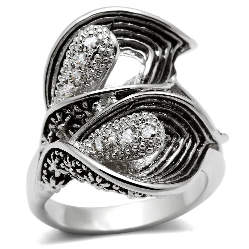 3W185 - Rhodium Brass Ring with AAA Grade CZ in Clear - Grocery