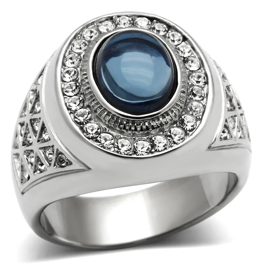 TK371 - High polished (no plating) Stainless Steel Ring with Synthetic Synthetic Glass in Montana - Grocery