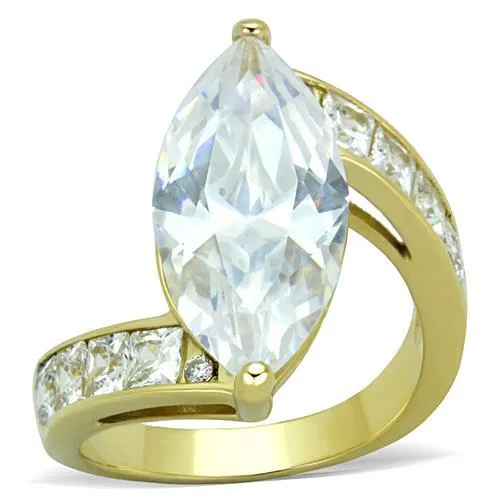 TK1723 - IP Gold(Ion Plating) Stainless Steel Ring with AAA Grade CZ in Clear - Grocery