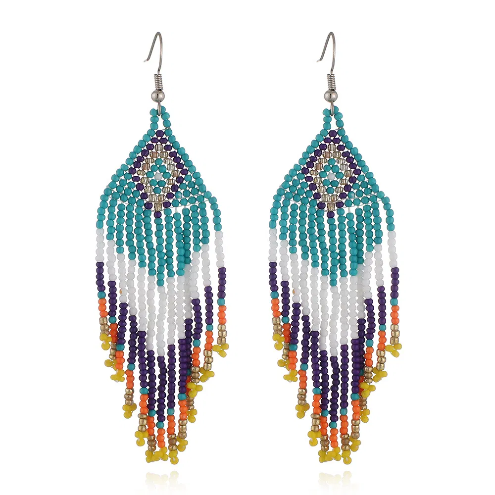 Colorful Rice Bead Ear Ornaments Ethnic Style Handmade Bohemian Tassel Earrings - Grocery