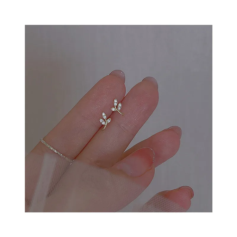925 Silver Needle Earrings Mini Olive Branc - Grocery