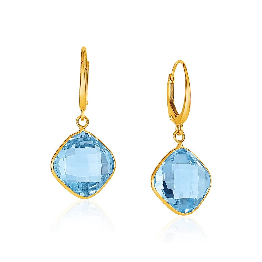 Drop Earrings with Blue Topaz Cushion Briolettes in 14k Yellow Gold - Grocery