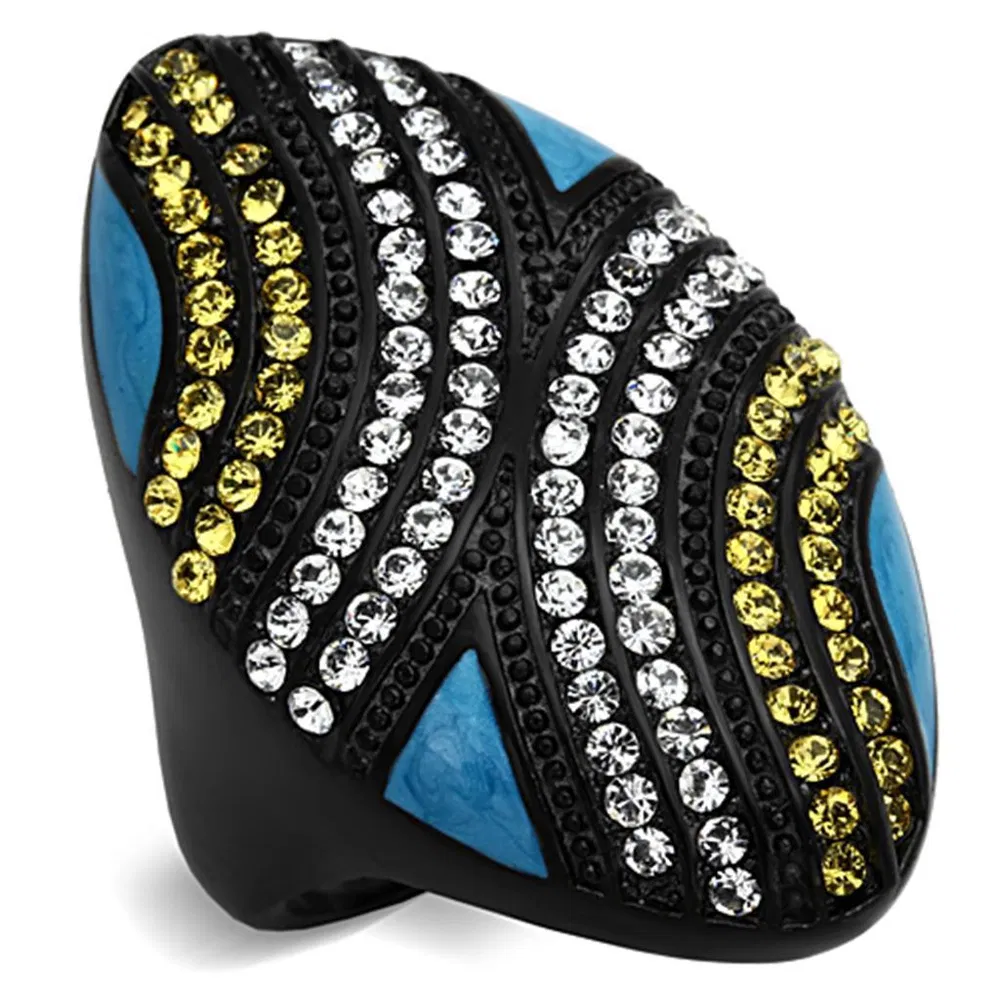 TK1294 - IP Black(Ion Plating) Stainless Steel Ring with Top Grade Crystal in Citrine Yellow - Grocery