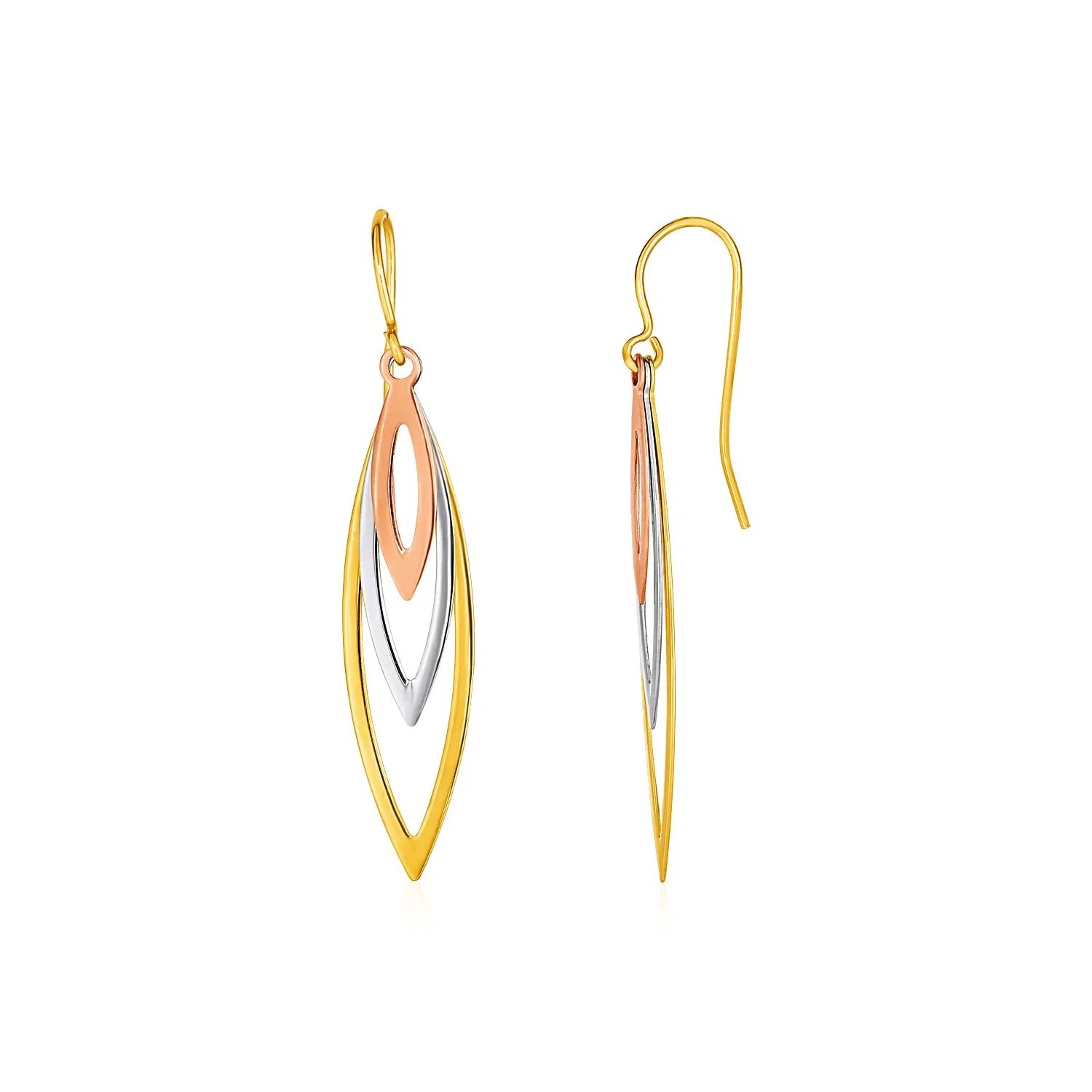 Tri-Tone Graduated Open Marquise Earrings in 10k Yellow, White, and Rose Gold - Grocery