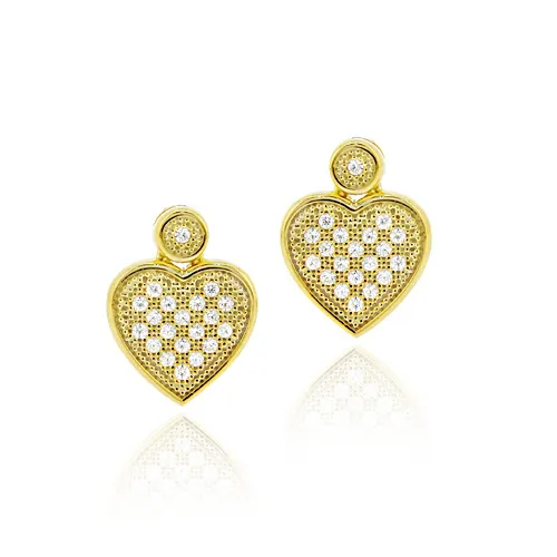 18K Gold over Sterling Silver CZ Micro Pave Heart Dangle Earrings - Grocery