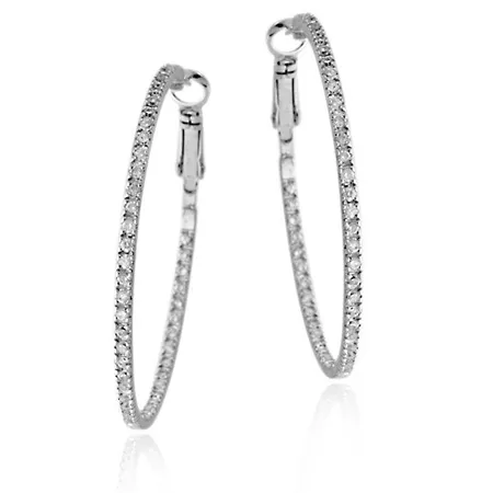 Sterling Silver 45mm Inside Out CZ Hoop Earrings - Grocery