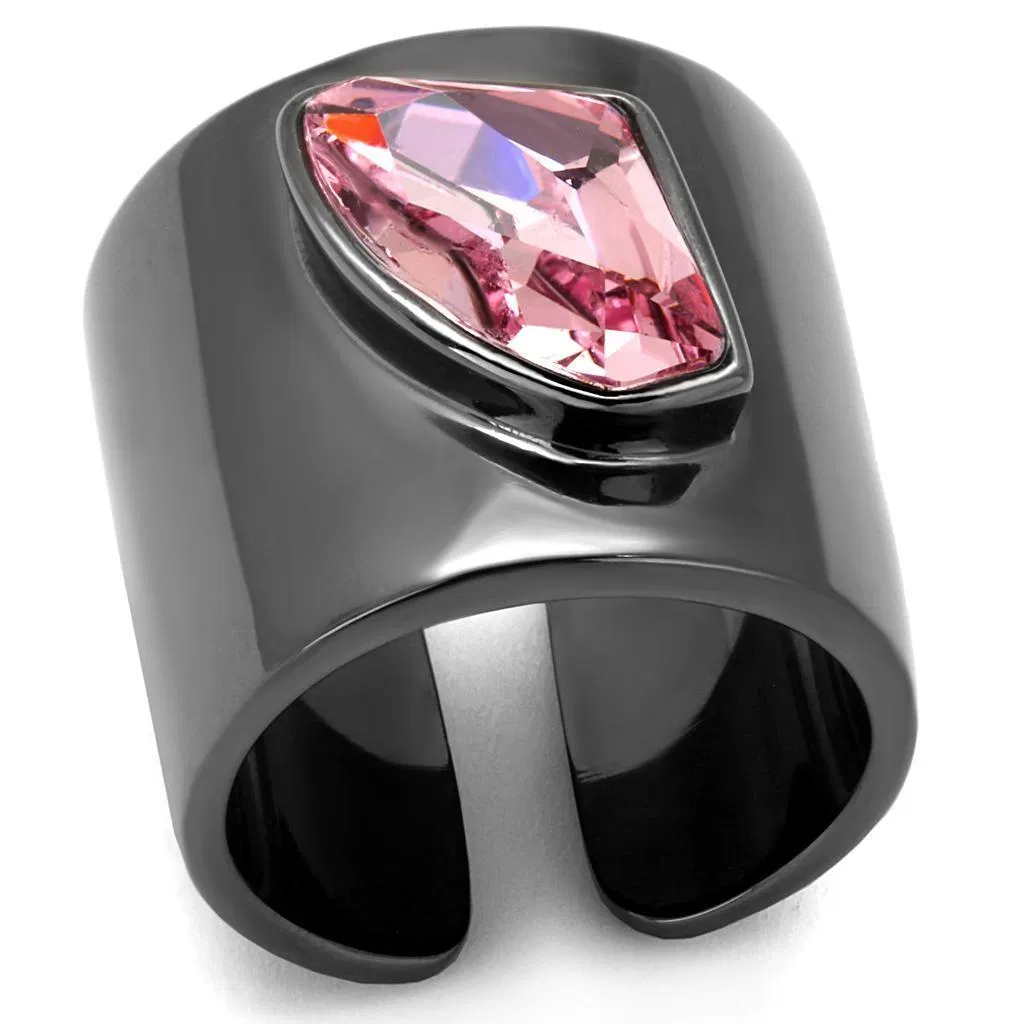 TK2829 - IP Light Black (IP Gun) Stainless Steel Ring with Top Grade Crystal in Light Rose - Grocery