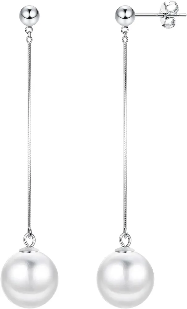 925 Sterling Silver Pearl Dangle Earrings for Women Long Tassel Pearl Earrings With Chain CZ Ball Pearl Drop Earring for Wedding - Grocery