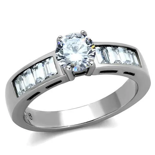 TK2117 - High polished (no plating) Stainless Steel Ring with AAA Grade CZ in Clear - Grocery