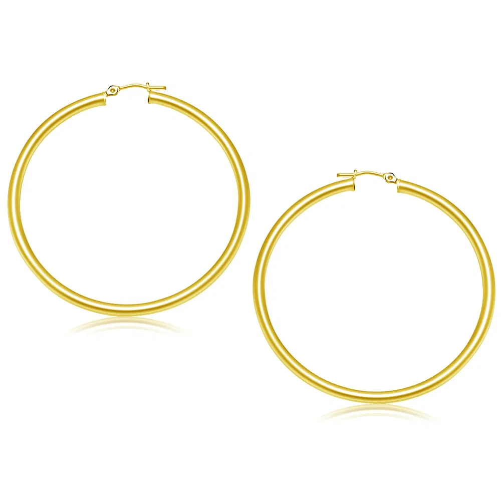14k Yellow Gold Polished Hoop Earrings (3x50mm) - Grocery