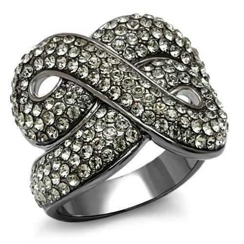 LO1634 - TIN Cobalt Black Brass Ring with Top Grade Crystal in Black Diamond - Grocery