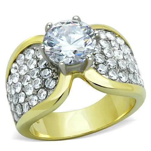 TK1547 - Two-Tone IP Gold (Ion Plating) Stainless Steel Ring with AAA Grade CZ in Clear - Grocery
