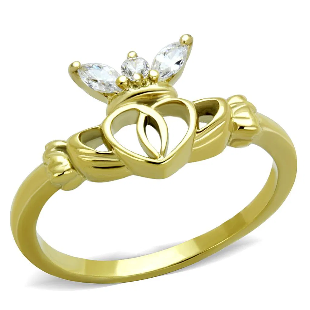 TK1926 - IP Gold(Ion Plating) Stainless Steel Ring with AAA Grade CZ in Clear - Grocery
