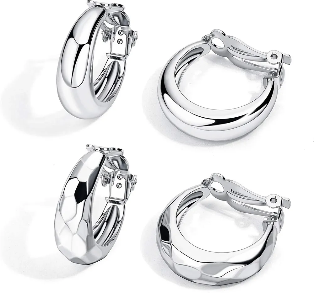 2 Pairs Geometric Chunky Hoop Clip Earrings for Women Fashion Non Pierced Clip On Earrings Jewelry - Grocery