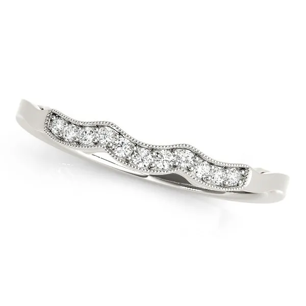 14k White Gold Wave Style Milgrained Diamond Wedding Ring (1/20 cttw) - Grocery