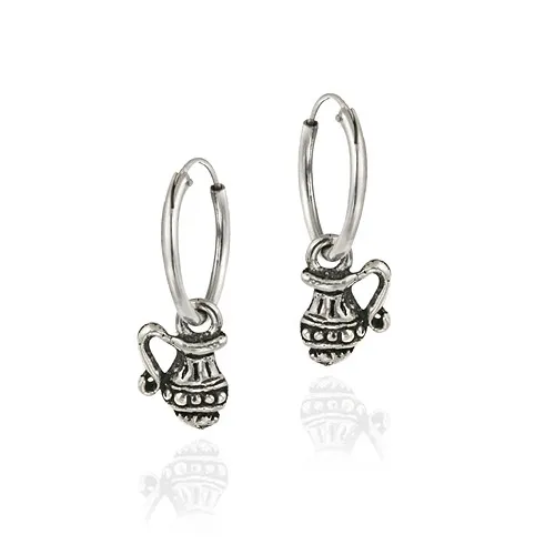 Sterling Silver Dangling Jug Small Hoop Earrings - Grocery