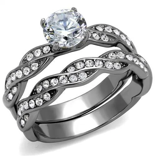 TK2475 - High polished (no plating) Stainless Steel Ring with AAA Grade CZ in Clear - Grocery