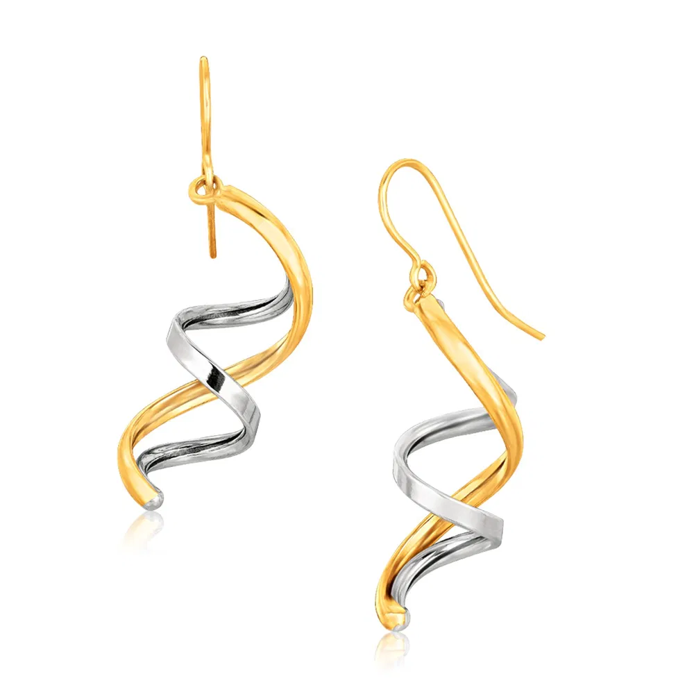 14k Two Tone Gold Double Helix Polished Dangling Earrings - Grocery