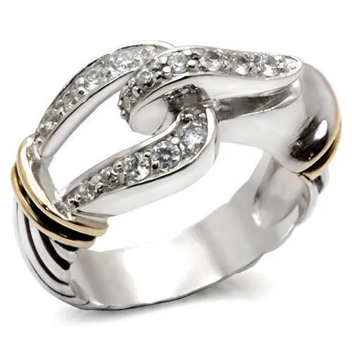 37709 - Reverse Two-Tone 925 Sterling Silver Ring with AAA Grade CZ in Clear - Grocery