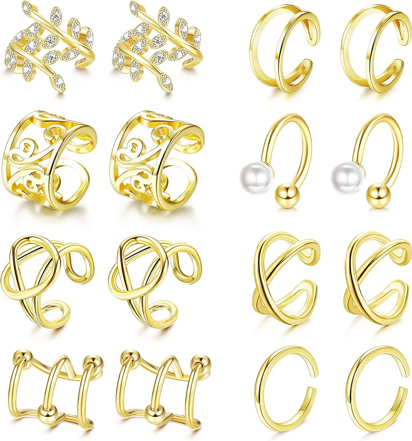 8 Pairs Ear Cuff for Women Men Helix Cartilage Conch Wrap Ear Piercing Non Piercing Fake Clip On Earrings Adjustable - Grocery