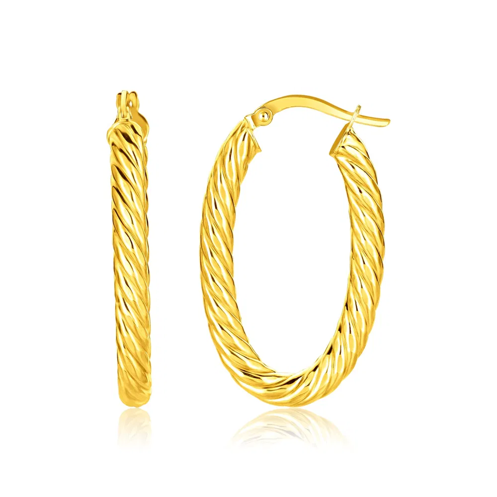 14k Yellow Gold Twisted Cable Oval Hoop Earrings - Grocery