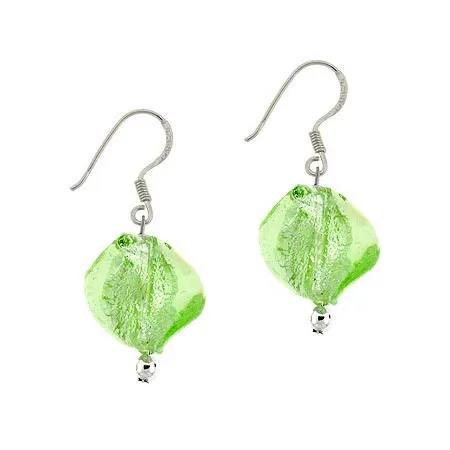 Sterling Silver Light Green Twisted Foil Glass Bead Dangle Earrings - Grocery
