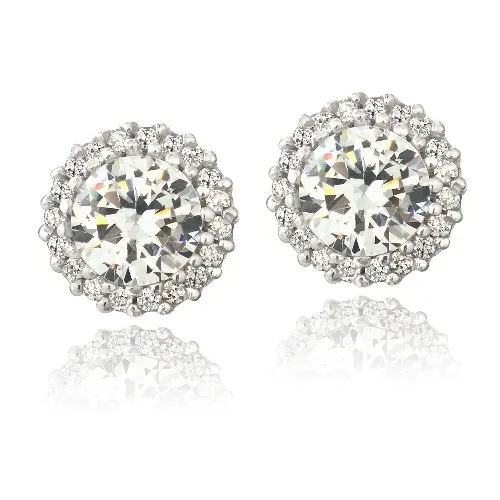 Sterling Silver CZ Halo Stud Earrings - Grocery