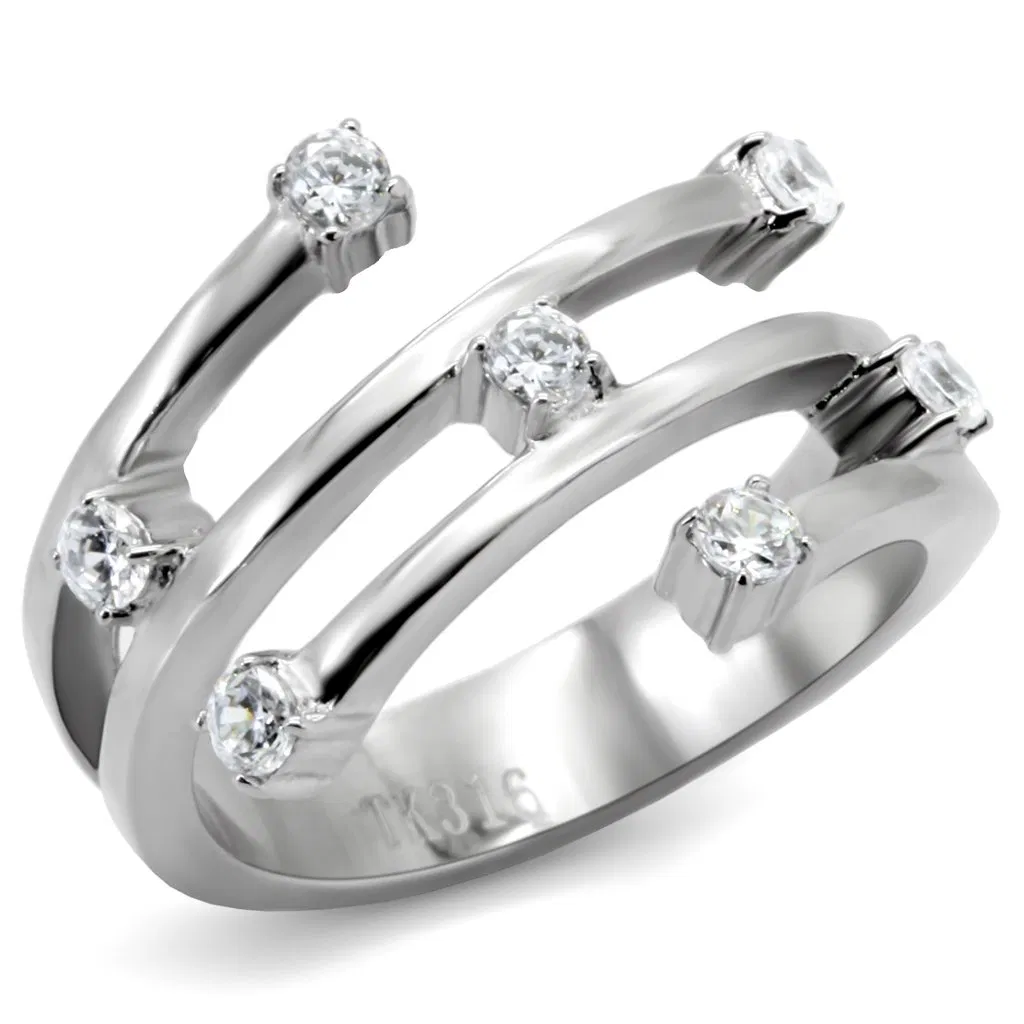 TK173 - High polished (no plating) Stainless Steel Ring with Top Grade Crystal in Clear - Grocery