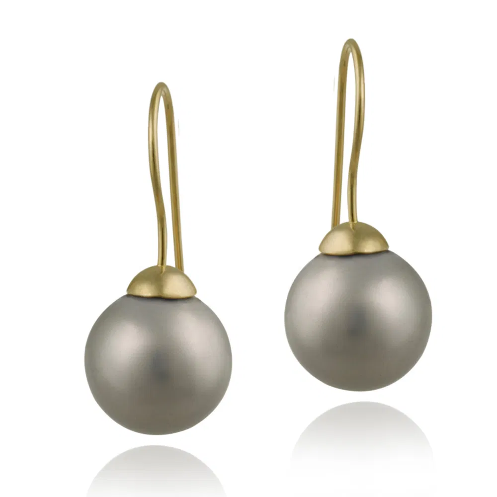 18K Gold over Sterling Silver 14mm Gray Shell Pearl Drop Earrings - Grocery