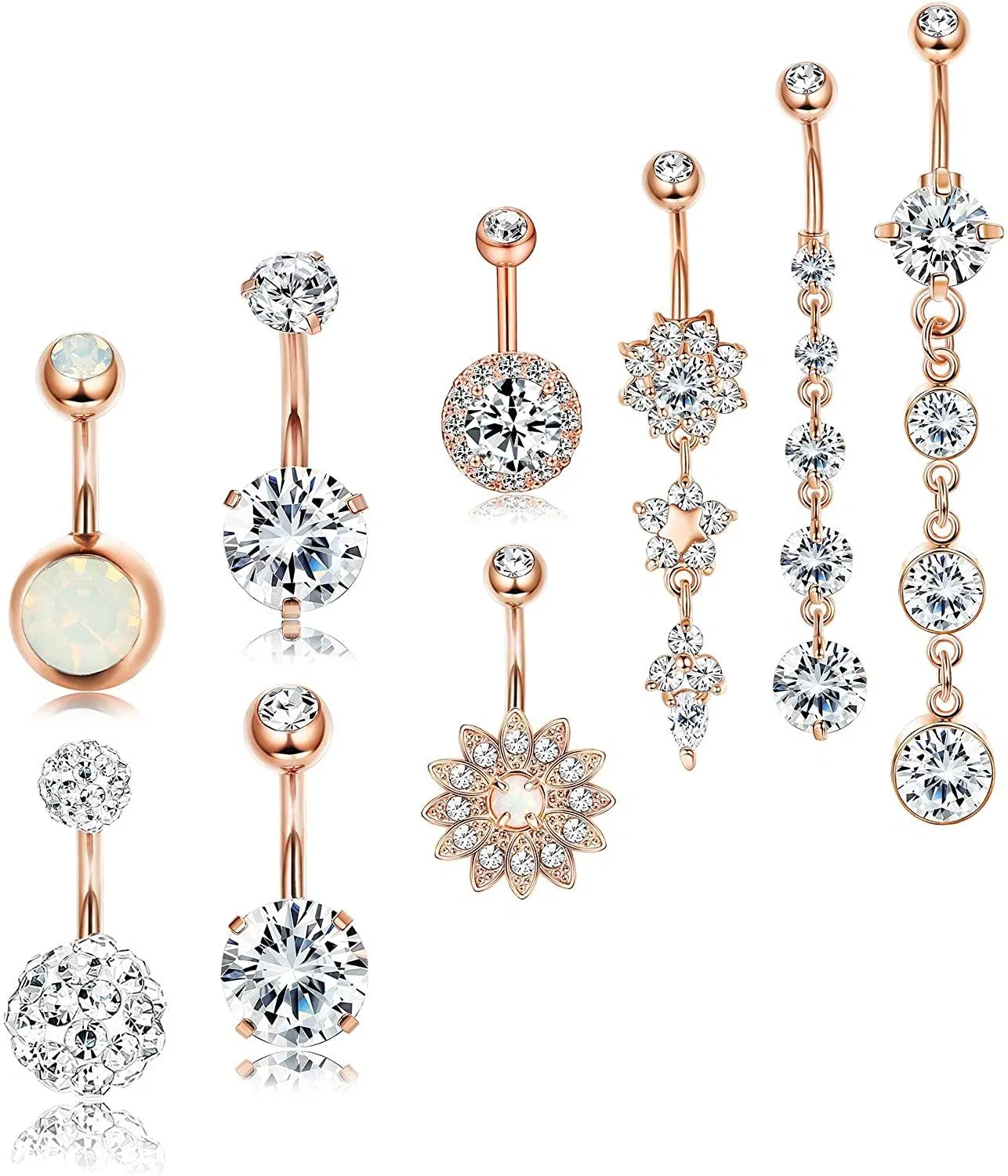 9PCS 14G Stainless Steel Dangle Belly Button Rings for Women Belly Piercing Jewelry Navel Rings Barb - Grocery