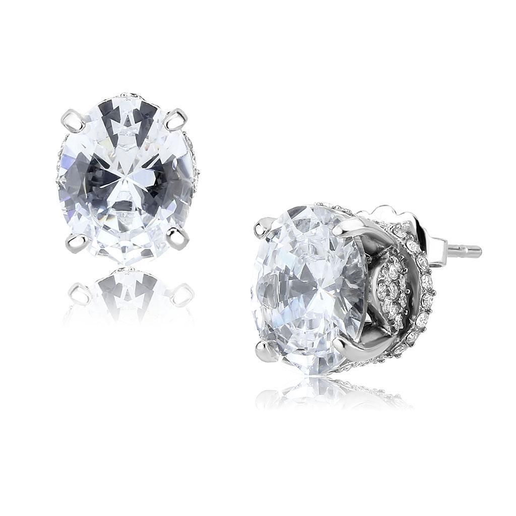 DA325 - No Plating Stainless Steel Earrings with AAA Grade CZ in Clear - Grocery