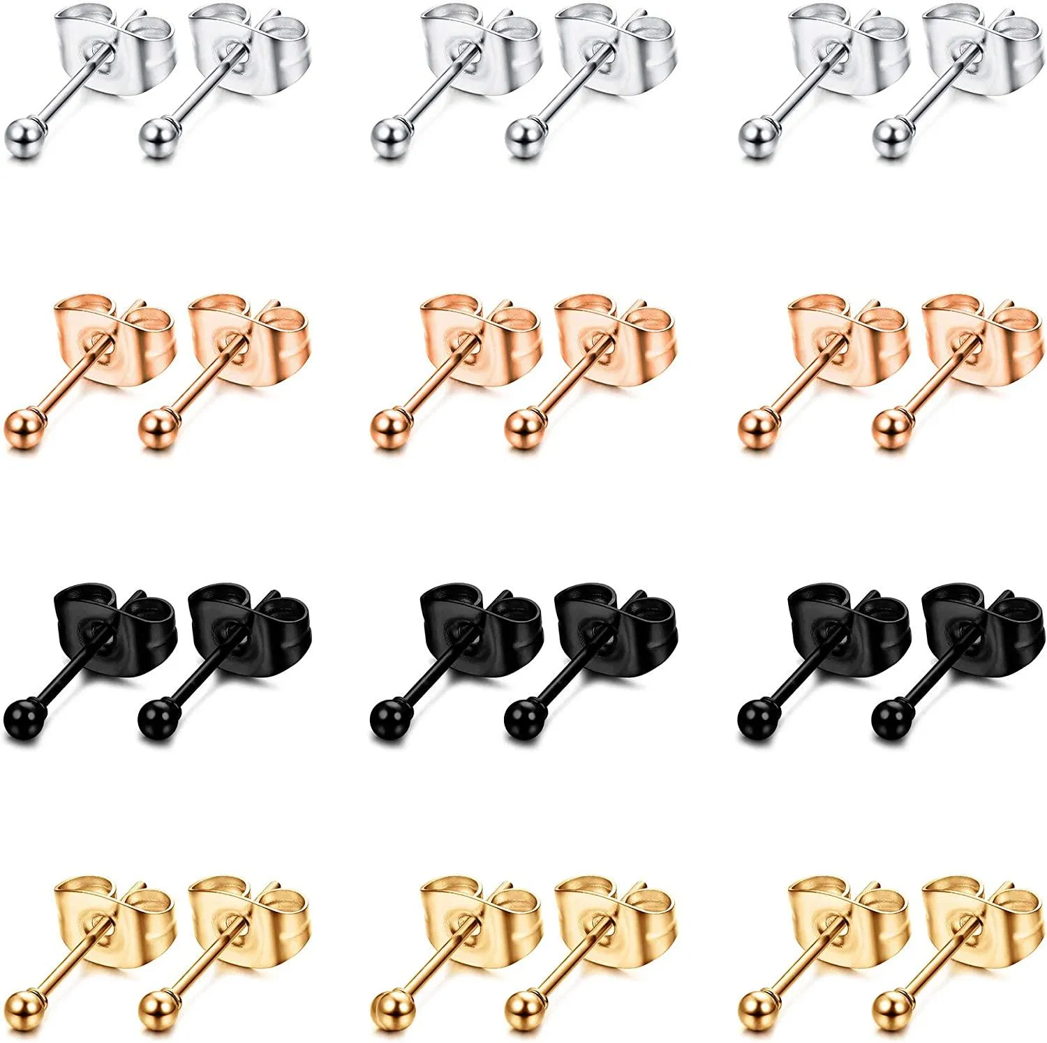12 Pairs 316L Stainless Ball Earring Studs Tiny Round Ball Gold Plated Stud Earrings for Women Men 2MM-5MM - Grocery