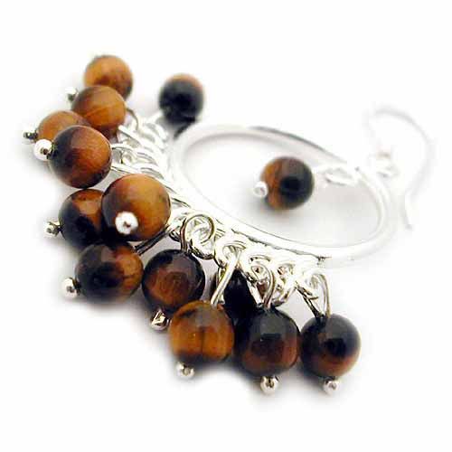 Sterling silver Genuine Tiger Eye Chandelier Hoop Earrings - Grocery