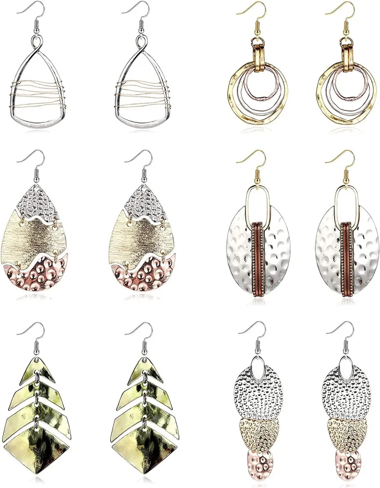 6 Pairs Bohemian Metal Earrings Set For Women Stainless Handmade Statement Drop dangle Earrings 2021 graduation gifts for her - Grocery