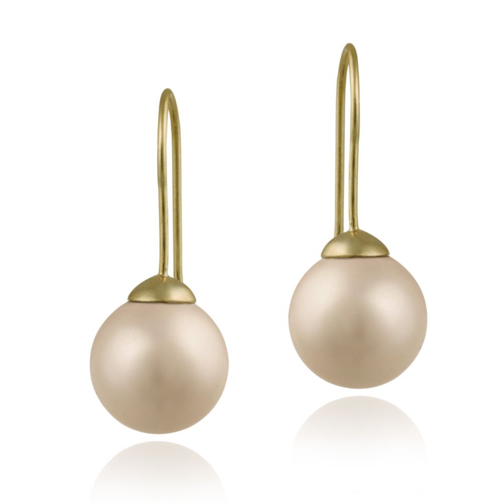 18K Gold over Sterling Silver 12mm Pink Shell Pearl Drop Earrings - Grocery