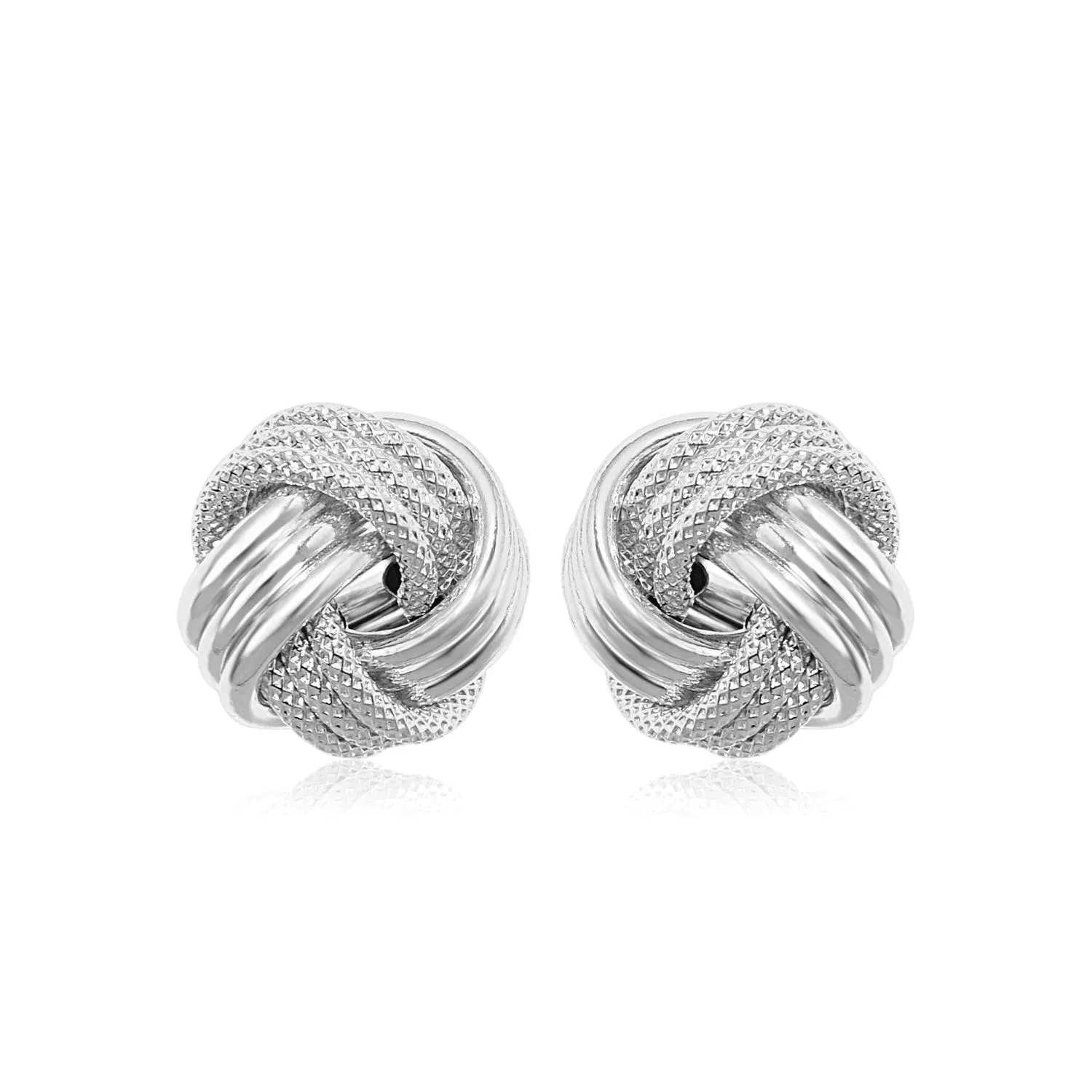 14k White Gold Love Knot with Ridge Texture Earrings - Grocery