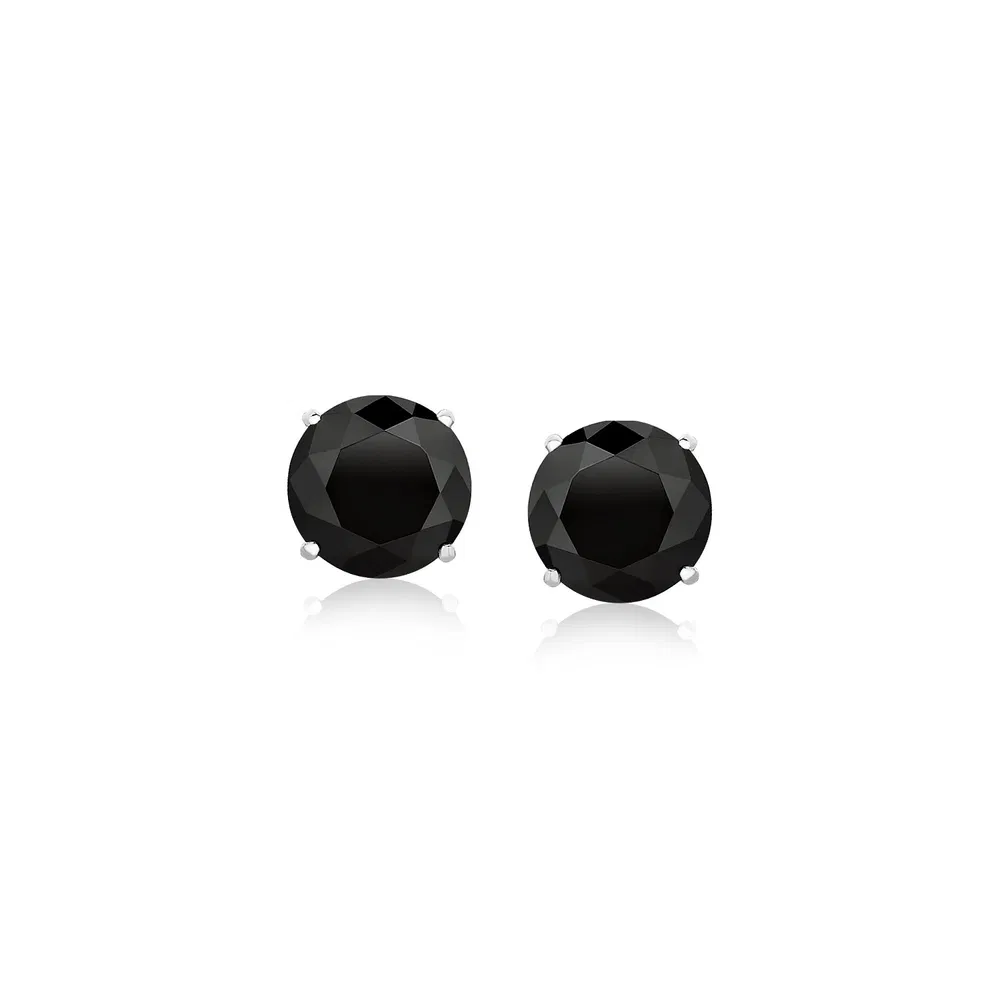 14k White Gold Stud Earrings with Black Faceted Cubic Zirconia(6mm) - Grocery