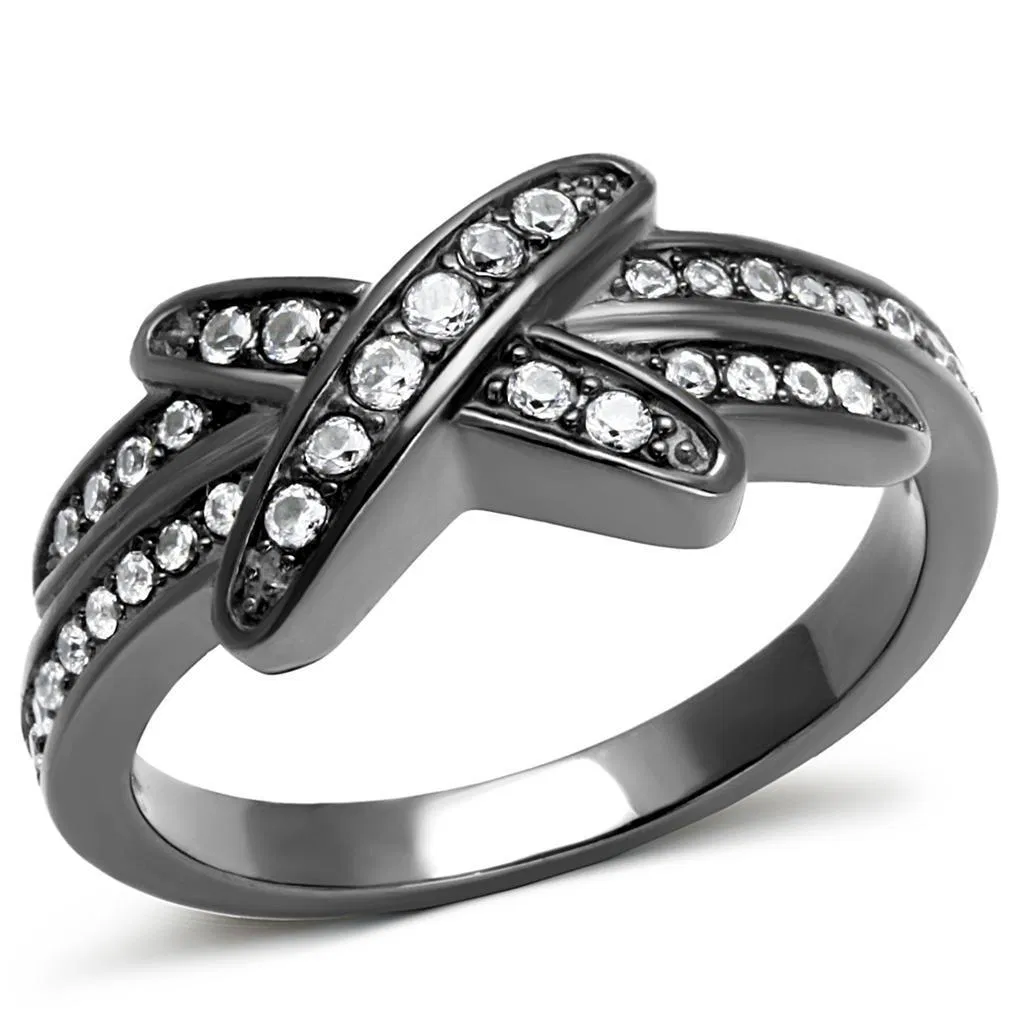 TK2689 - IP Light Black (IP Gun) Stainless Steel Ring with AAA Grade CZ in Clear - Grocery