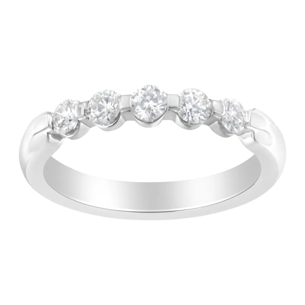 14K White Gold 1/2 cttw Diamond 5-Stone Band Ring (H-I Clarity, SI2-I1 Color) - Grocery
