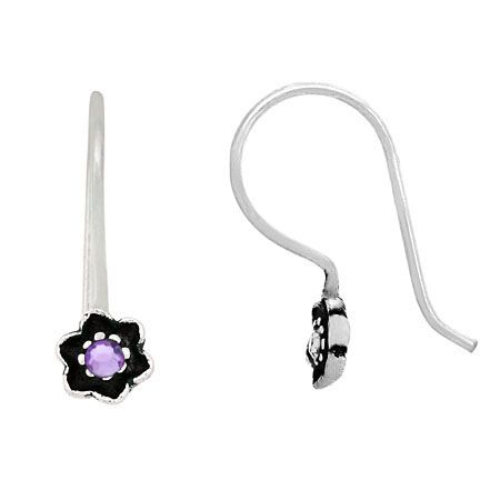 Sterling Silver Purple Rhinestone Flower Drop Earrings - Grocery