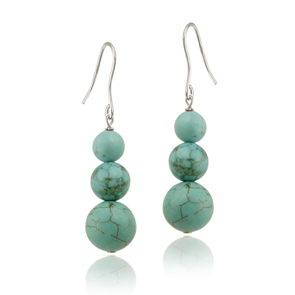 Sterling Silver Howalite Chryscolla Three-Stone Drop Earrings - Grocery