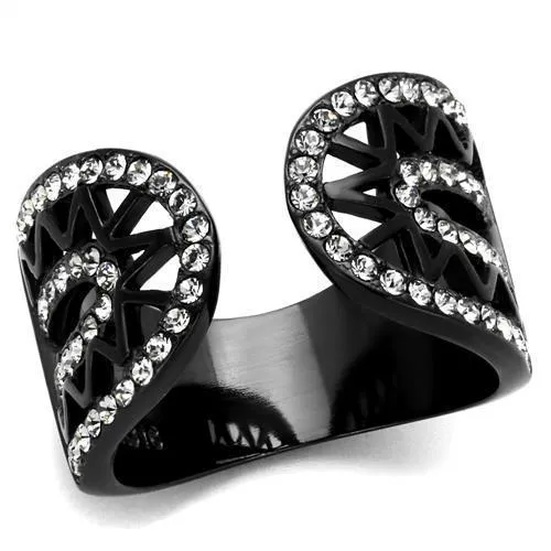 TK2166 - IP Black(Ion Plating) Stainless Steel Ring with Top Grade Crystal in Black Diamond - Grocery