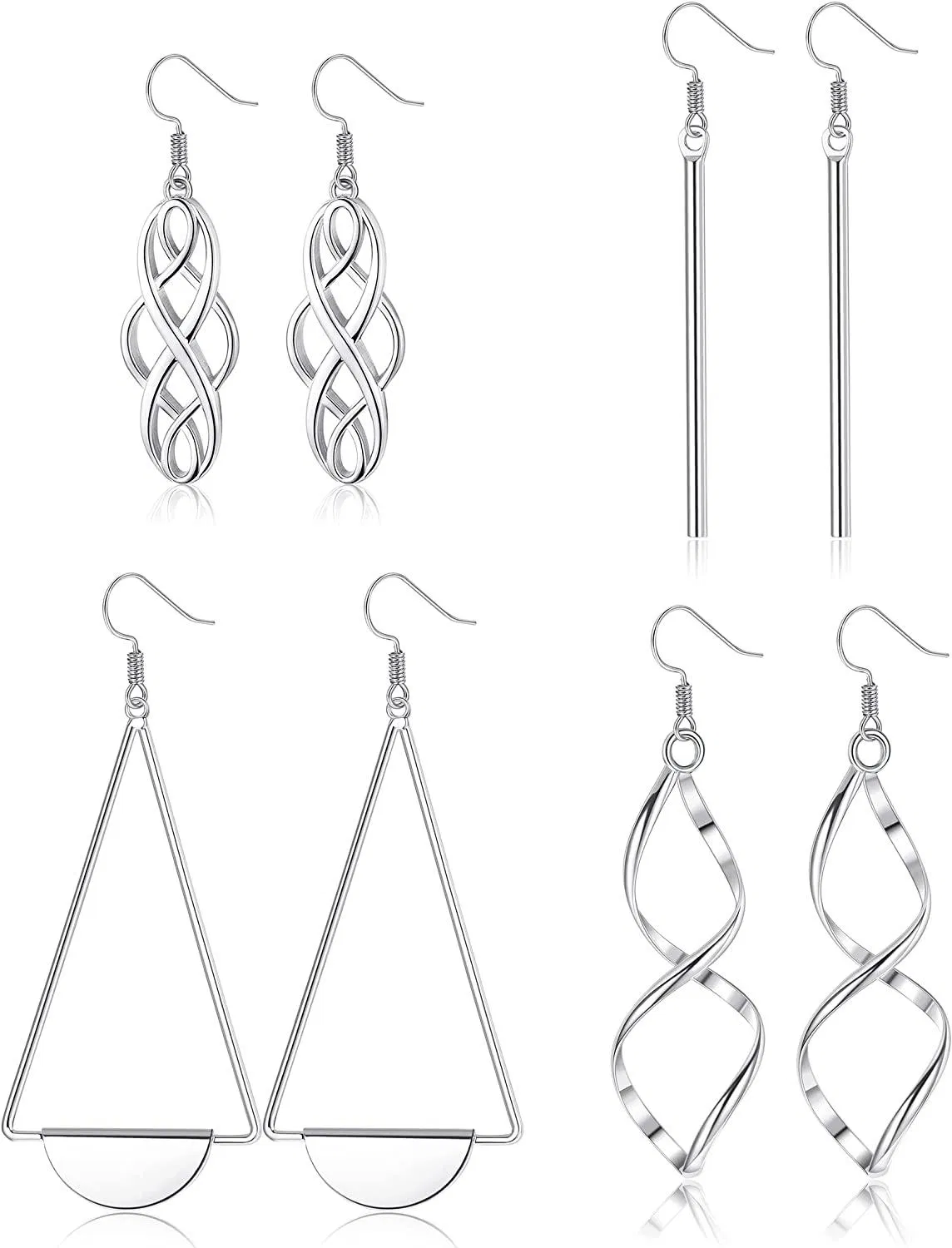 4 Pairs 925 Sterling Silver Celtic Knot Dangle Earrings Boho Fashion Twist Earring Vintage Statement Drop Earrings for Women Grils - Grocery
