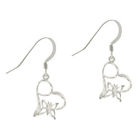 Sterling Silver Butterfly & Heart Dangle Earrings - Grocery