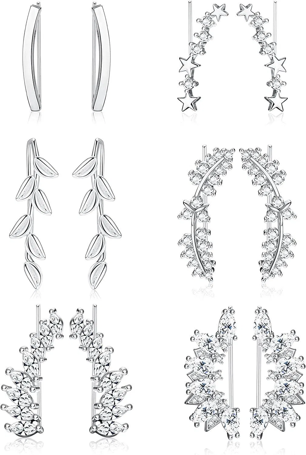 6Pairs Ear Cuffs Climber Hoop Earring CZ Arrow Crawler Stud Earring Jacket for Women - Grocery