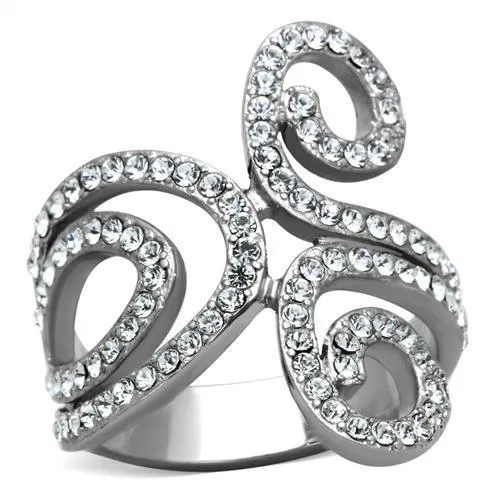 TK1437 - High polished (no plating) Stainless Steel Ring with Top Grade Crystal in Clear - Grocery